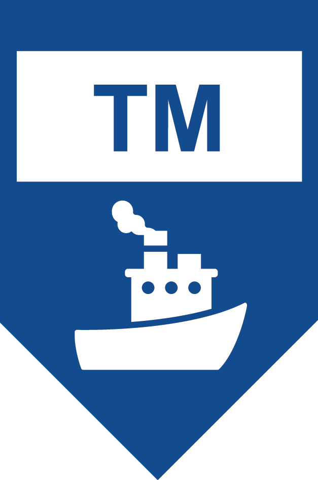 pendent-shaped, blue icon with ship image