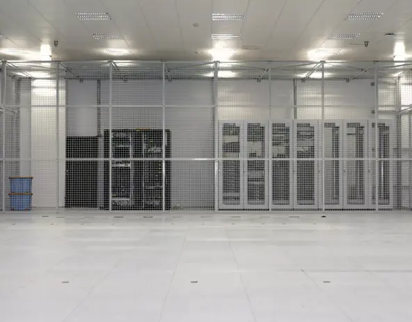 Clean industrial interior of a server room with servers