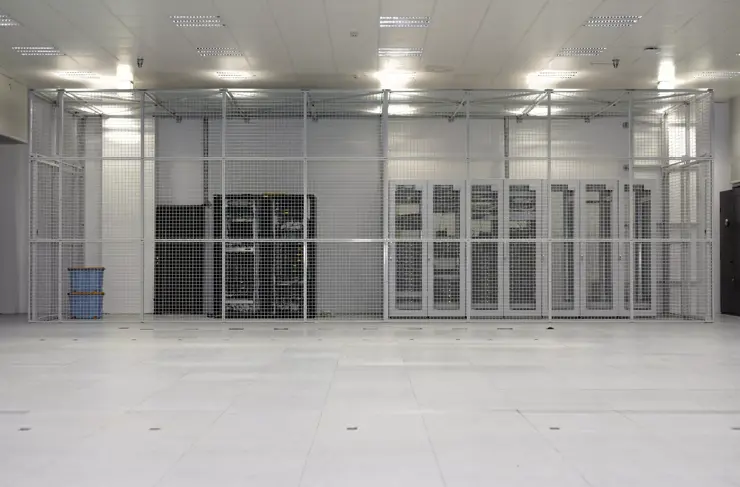 Clean industrial interior of a server room with servers