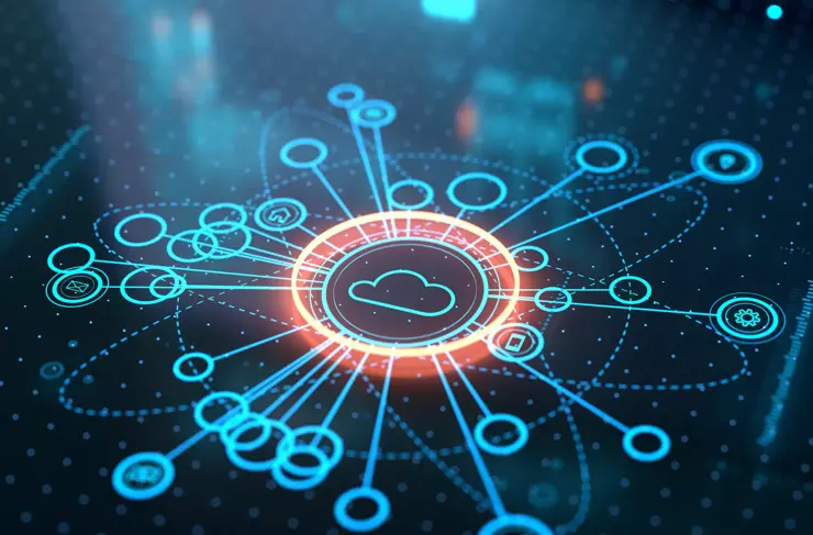 Cloud architecture platform. Internet infrastructure concept. Abstract technology background. Digital saas solution.