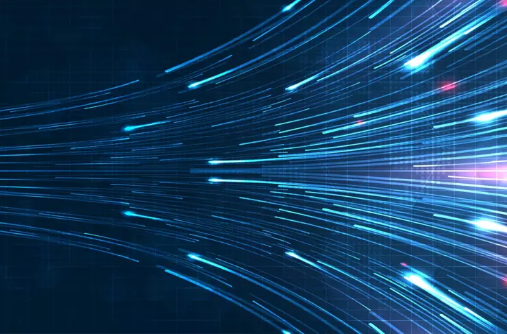 蓝光条纹、光纤、速度线、5g 或 6g 技术无线数据传输的未来背景、抽象的高速互联网。互联网网络概念。矢量设计。