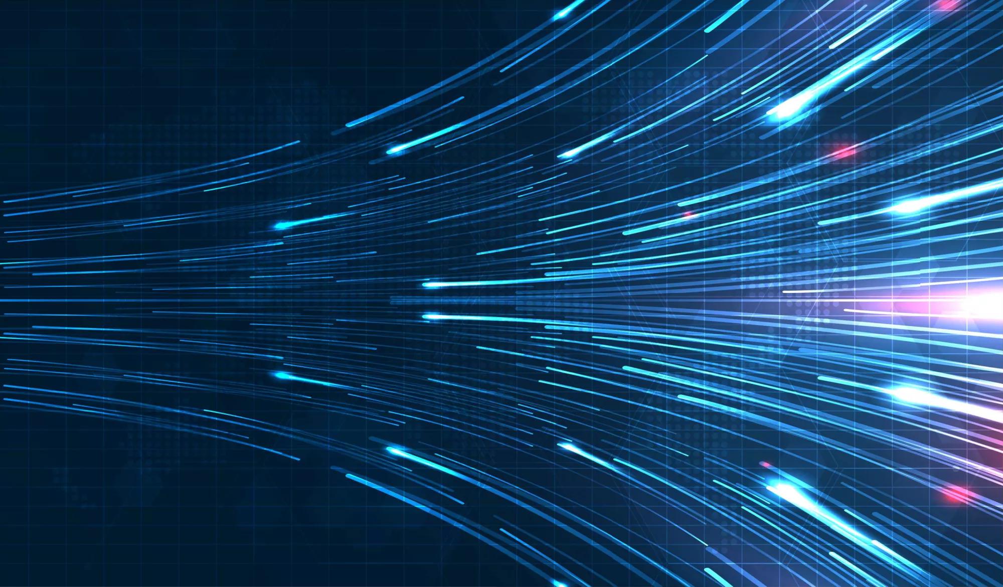 Blue light streak, fiber optic, speed line, futuristic background for 5g or 6g technology wireless data transmission, high-speed internet in abstract. internet network concept. vector design.