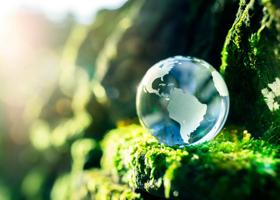 Glass globe in the in nature concept for environment and conservation