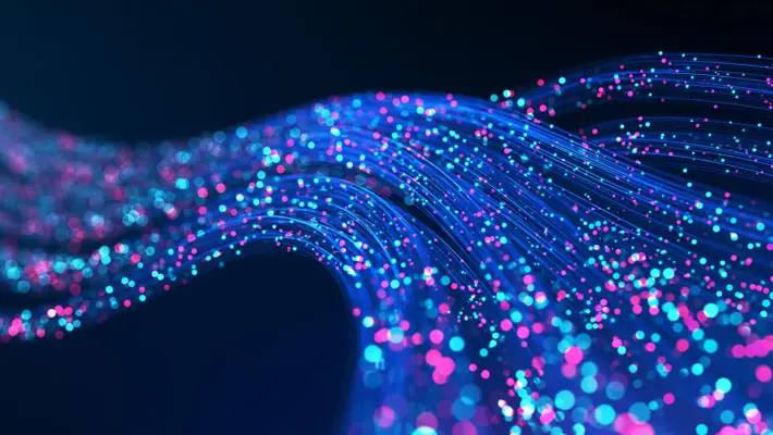 Abstract technology image of data flow in a data center.