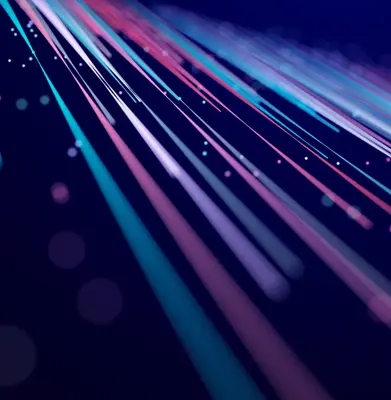 Abstract glitter particles in dark space. Network data transfer concept. 3D rendering.