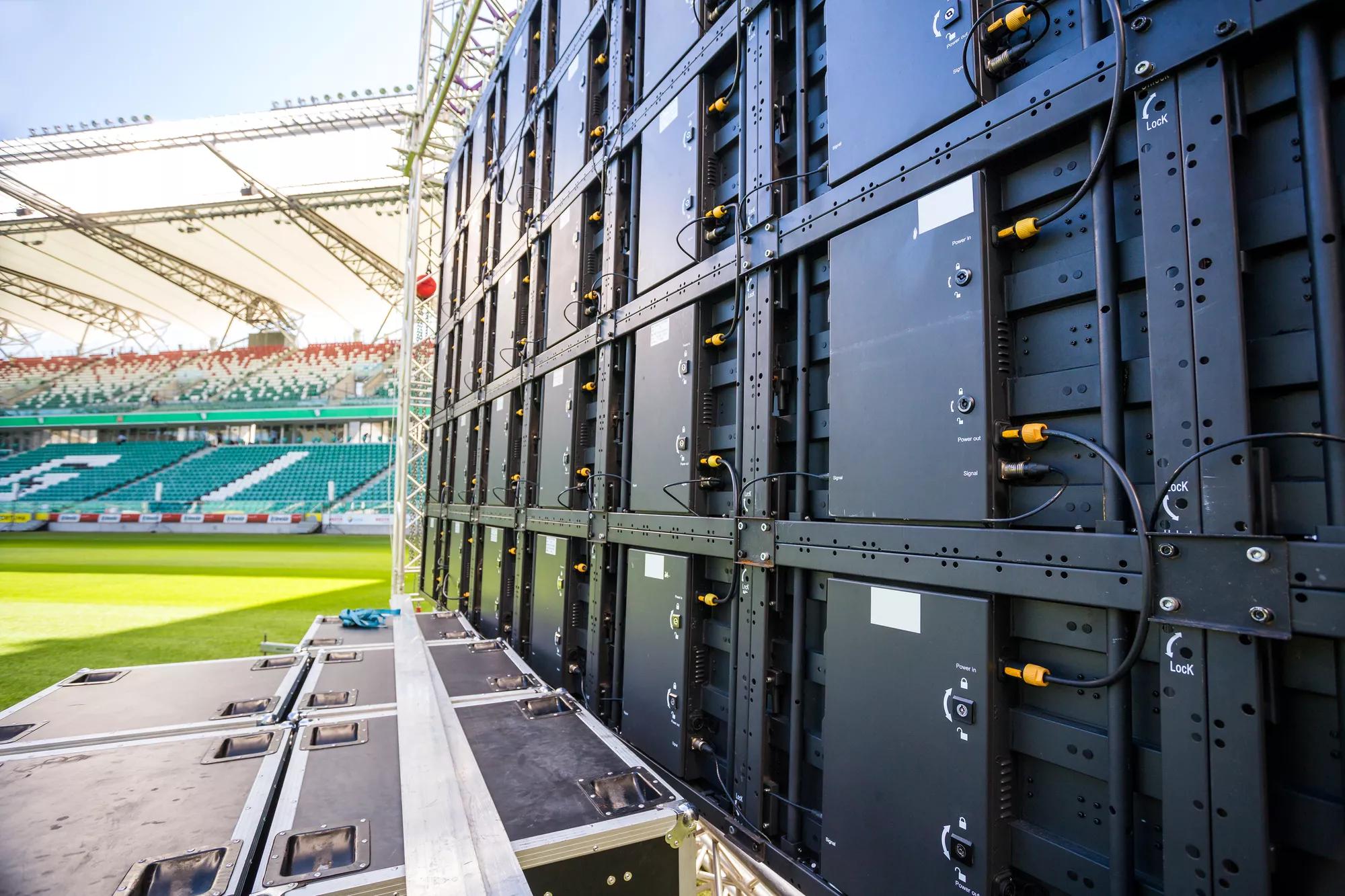 Led screen installed on the stadium before multimedia event