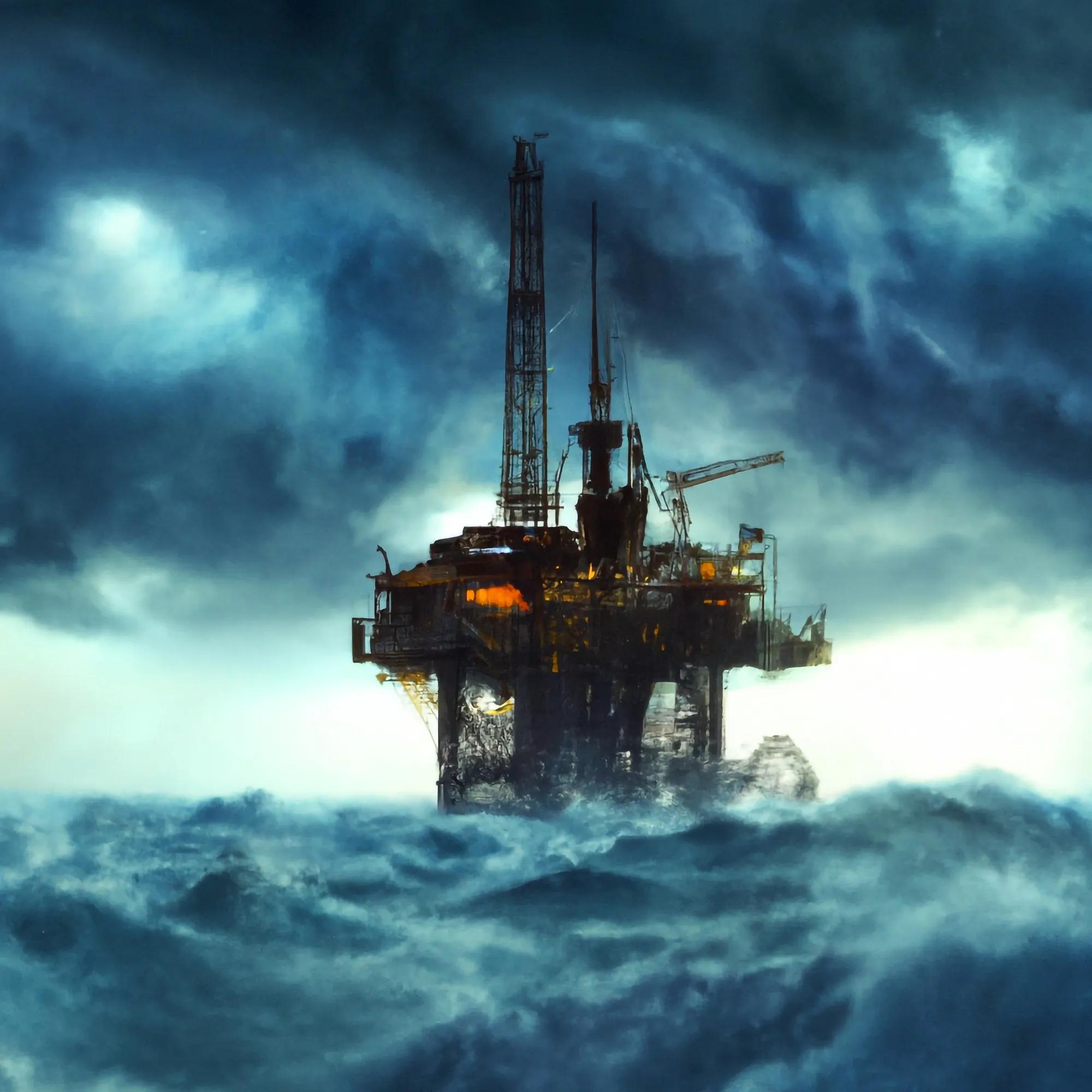 offshore oil driller in fierce weather conditions