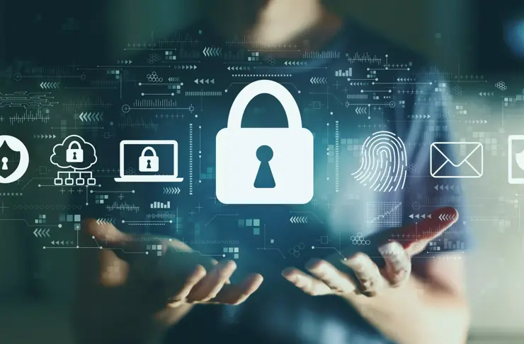 Internet network security concept with young man in the night