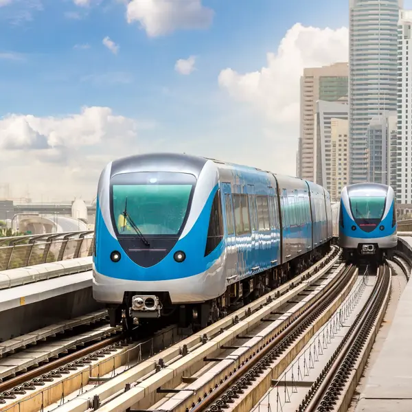 Dubai metro railway in a summer day in Dubai, United Arab Emirates