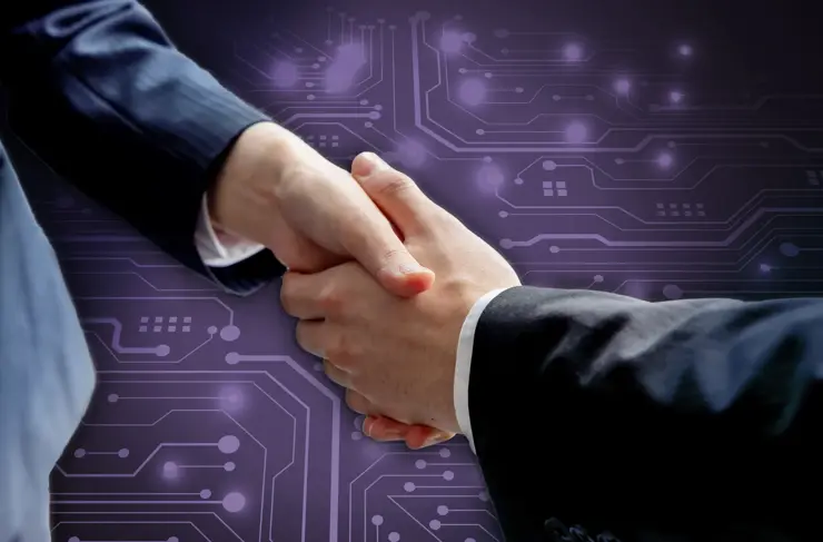 Illustration vectorielle abstraite sur fond numérique de circuits imprimés bleus, lignes connectées, éléments électroniques, puce, processeur, semi-conducteur.