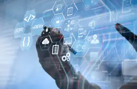 Coding software developer work with augmented reality dashboard computer icons of scrum agile development and code fork and versioning with responsive cybersecurity.success businessman working 