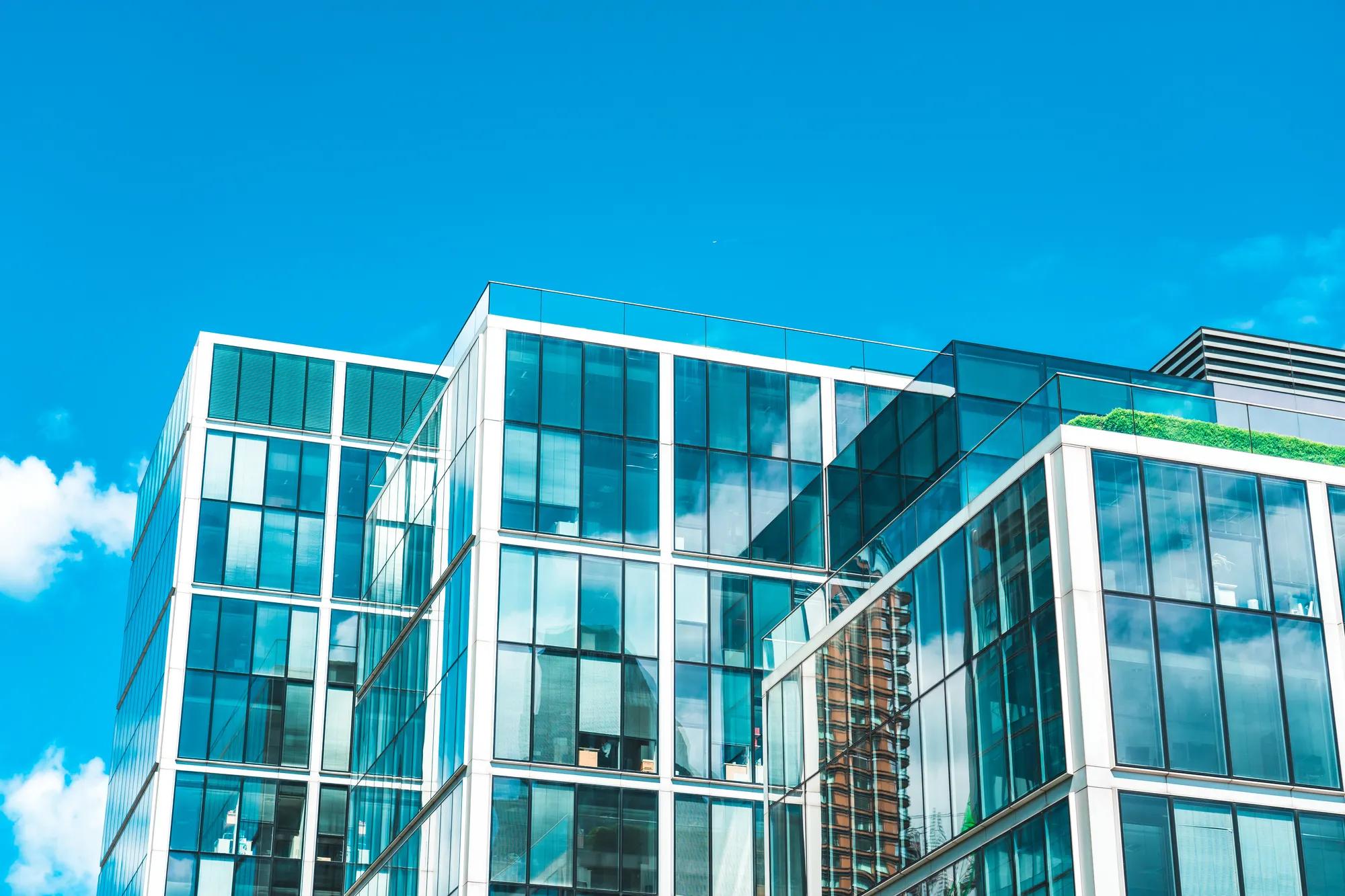 Facade of contemporary steel glass architecture in London