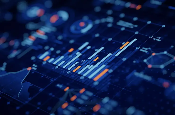 Financial data document graph chart report statistic marketing research development  planning management strategy analysis accounting. Financial business technology hologram concept. 3d rendering.