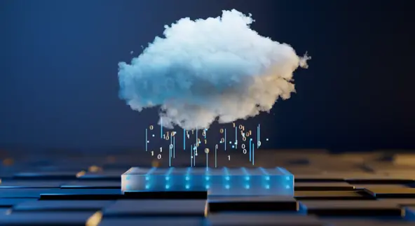 云计算数字信息数据中心技术。计算机信息存储。网络安全 3D 插图