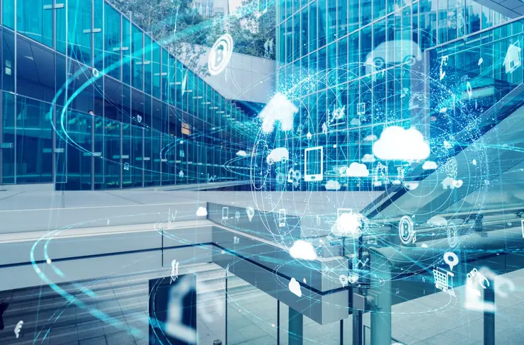 物联网 (IoT) 概念。通信网络。