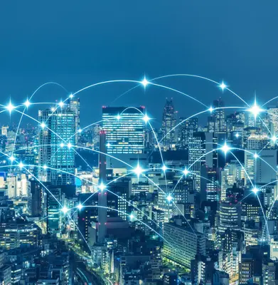 communication network of urban city. smart city. internet of things. iot.