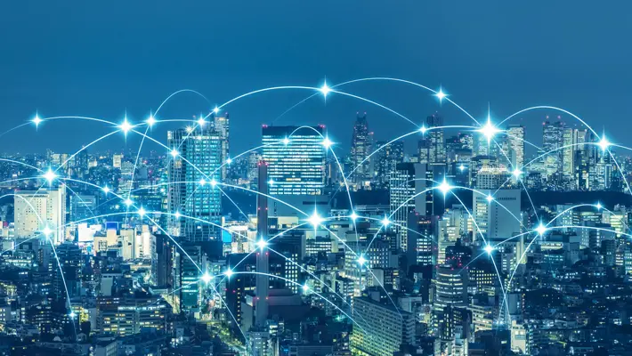 communication network of urban city. smart city. internet of things. iot.