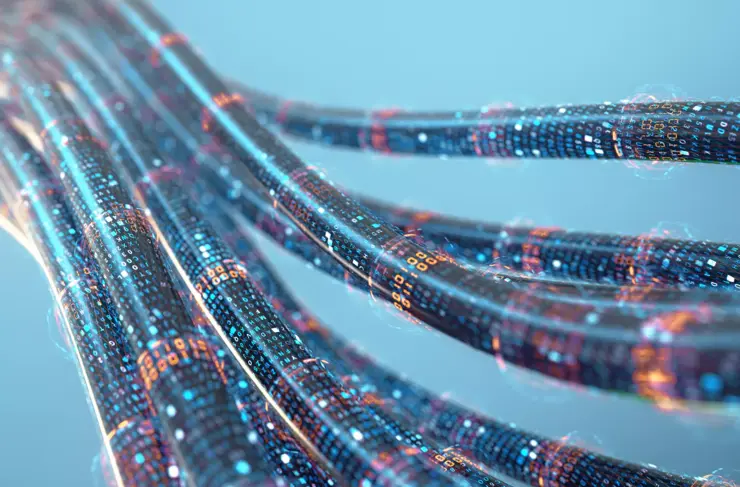 Abstract hybrid power/fiber data cable, closeup view