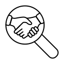 icon with hands shaking in magnifying glass
