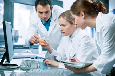 3 techniciens de laboratoire examinant un échantillon à l’aide de REVConnect 3600 pour déterminer les résultats