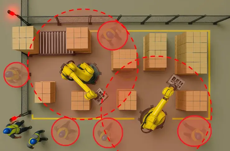 automated warehouse operation displayed by two robotic arms
