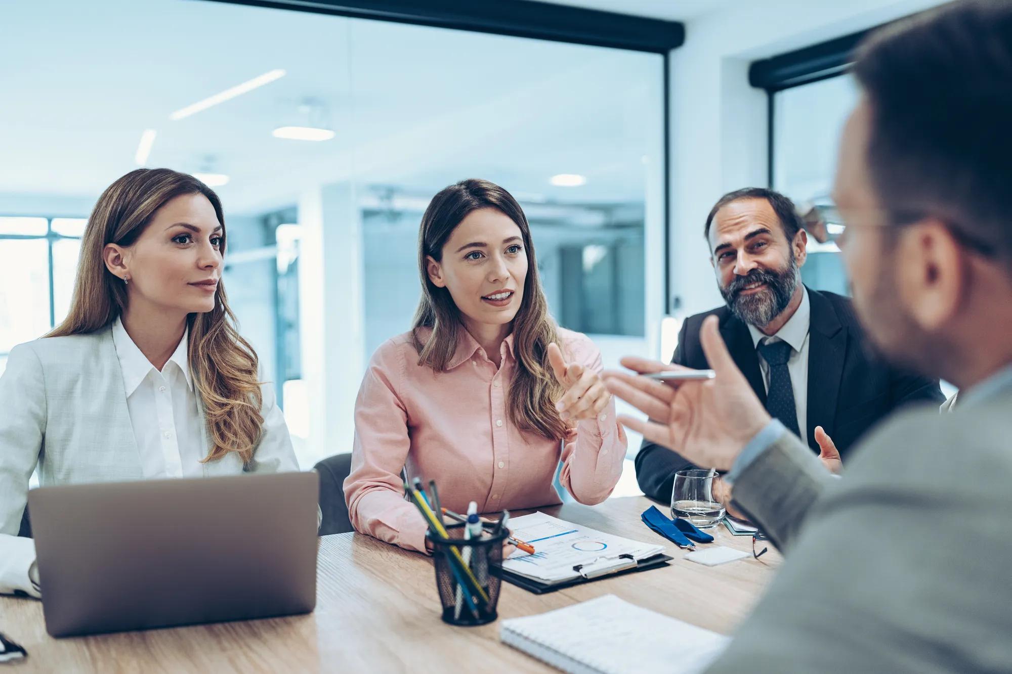 Businesswoman arguing with a colleague during a meeting