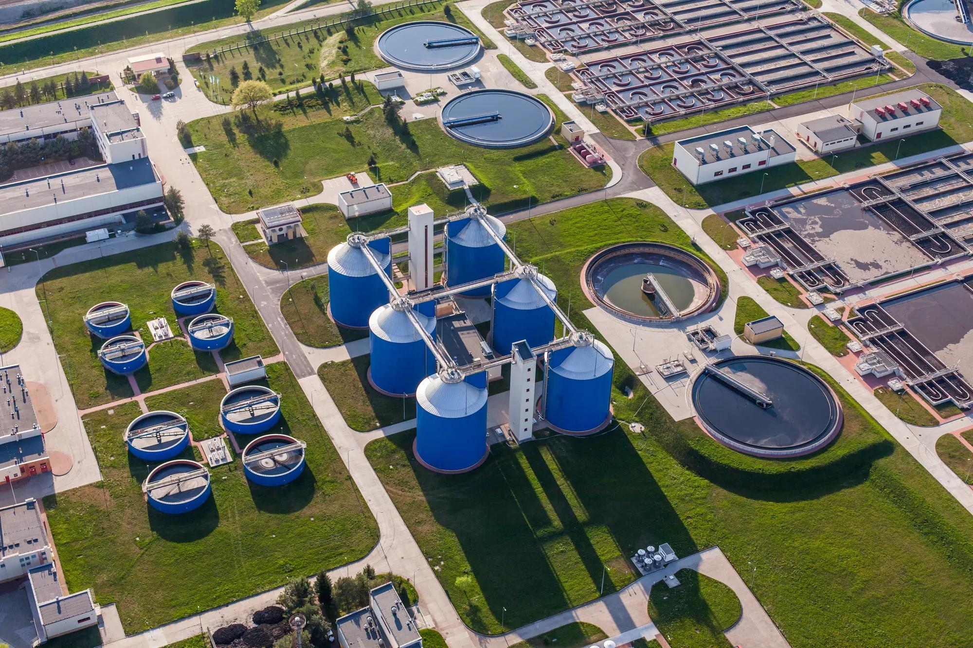 aerial view of sewage treatment plant in wroclaw city in Poland