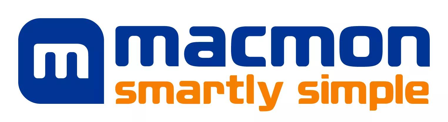 Logo von macmon, Blau und Orange