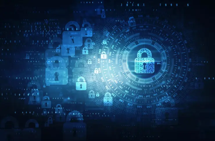 Concept de sécurité : cadenas fermé sur fond numérique.