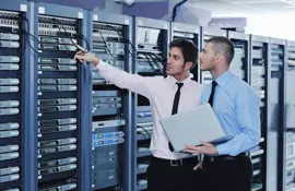 group of young business people it engineer in network server room solving problems and give help and support