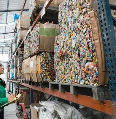 Woman working in a recycling factory