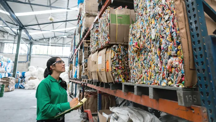 Woman working in a recycling factory